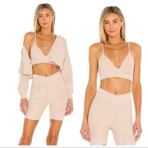 Lovers and Friends 3 Piece Set In Nude: Bralette, Shorts, Cropped Cardigan, S